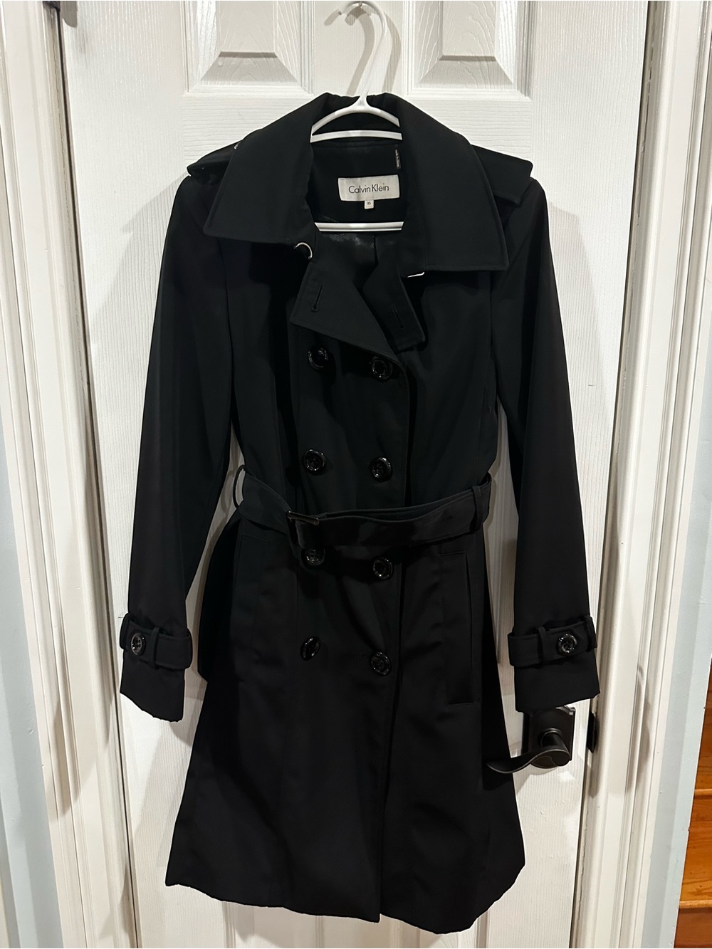 Calvin Klein Women's Black Double-Breasted Trench Rain Coat size 8